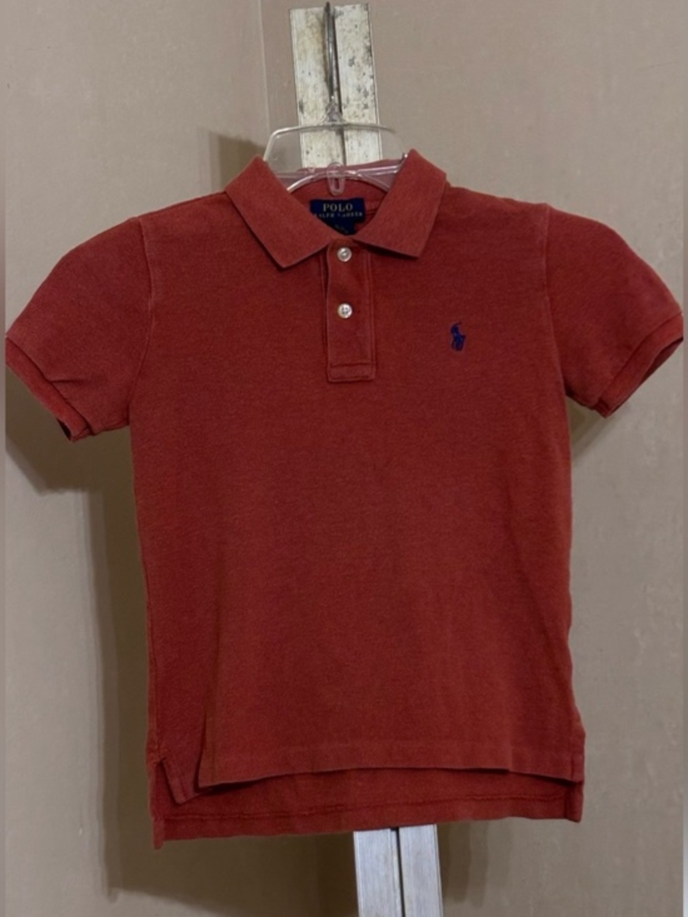 Polo by Ralph Lauren Boys Rust Red Polo Shirt with Navy Pony Sz 6